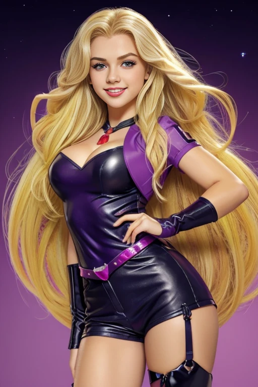 Beautiful girl with long fluffy blonde hair , long fluffy blonde hair , Trends at CG Society, Digital art, (Rostro Marilyn Monroe:0.9) beautiful blonde girl, modelo blonde , rubio, blonde teenhoto of a beautiful teenagerice smile , cute makeup , blue eye shadow , beautiful teenage girl , she has big breasts , chica happy , happy ,small nose , cute makeup , blue eye shadow , Red lips , Whole body , posing sexy , beautiful teenage body , Vd background , bet ,to become night , happy , Nice smile , dress , mlp , Adagio Dazzle , divercion , Whole body , biker outfit , biker clothing , ropa color morada , cinturon con rubies , botas largas con tacon