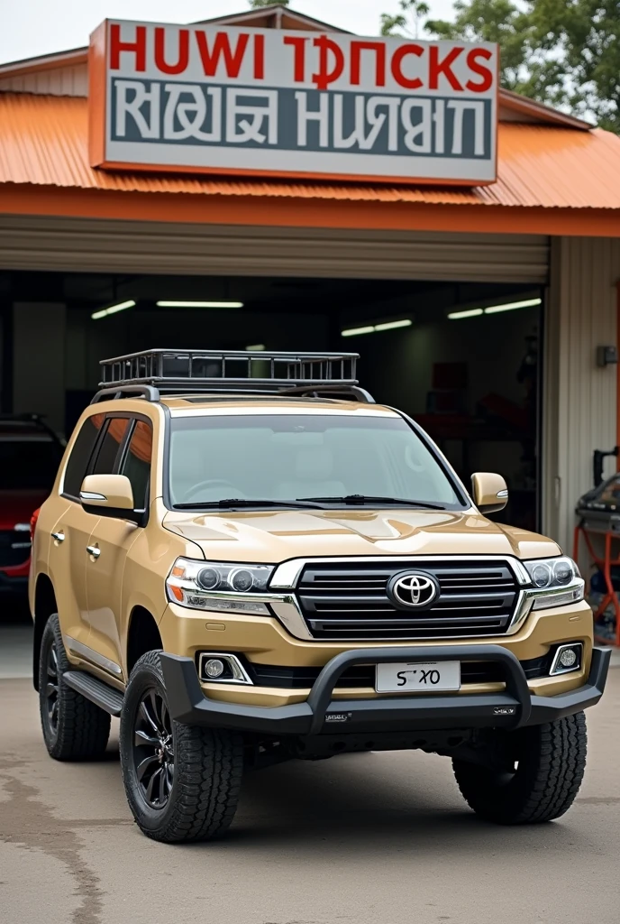 Car service center owner's toyota LAND CRUISER 100 sahara parked infront of the service center
