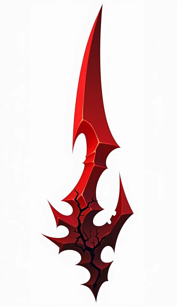 a crystal sword with sharp angular edges, made of solid crystal in the color of blood with   cracks of black void running along it from the bottom, vector art style