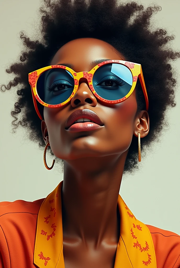 Big glasses with colorful african womean from her neck to her head