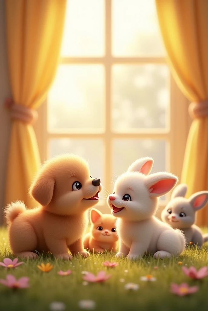 There are puppies, Kittens and bunnies