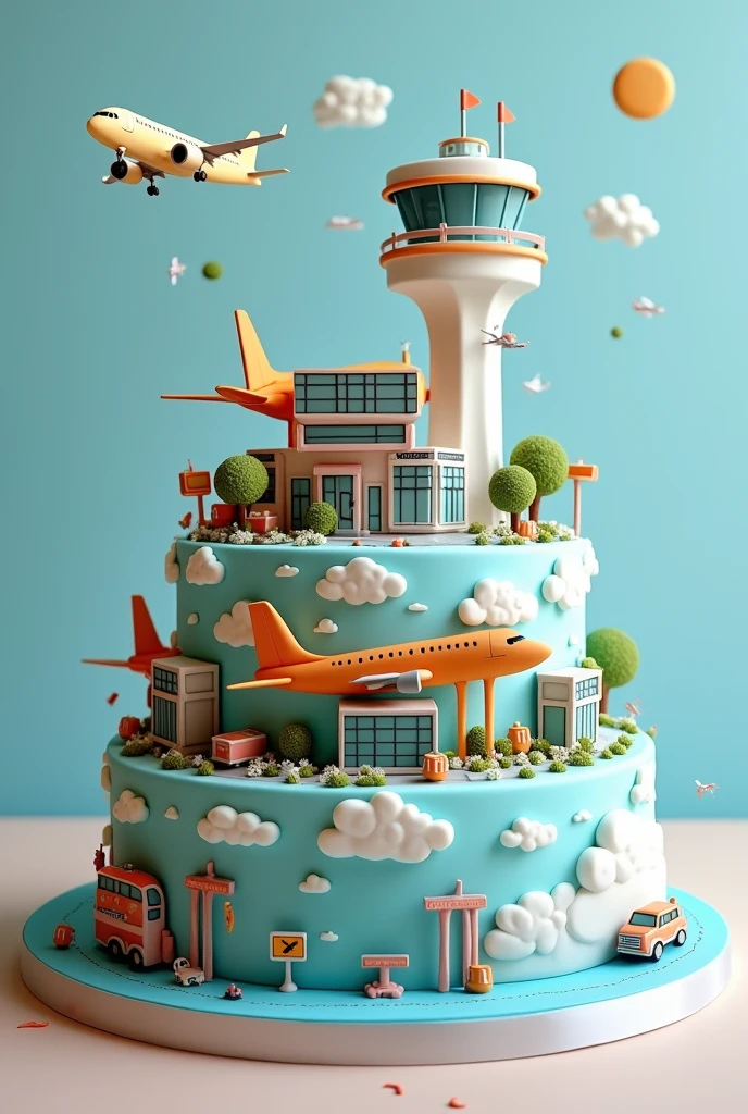 Airport themed cake decorated with fondant