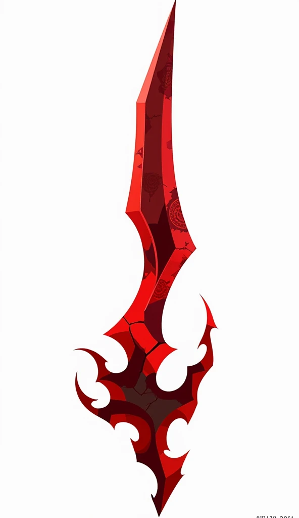 a crystal sword with sharp angular edges, made of solid crystal in the color of blood with cracks of black void running along it from the bottom, vector art style