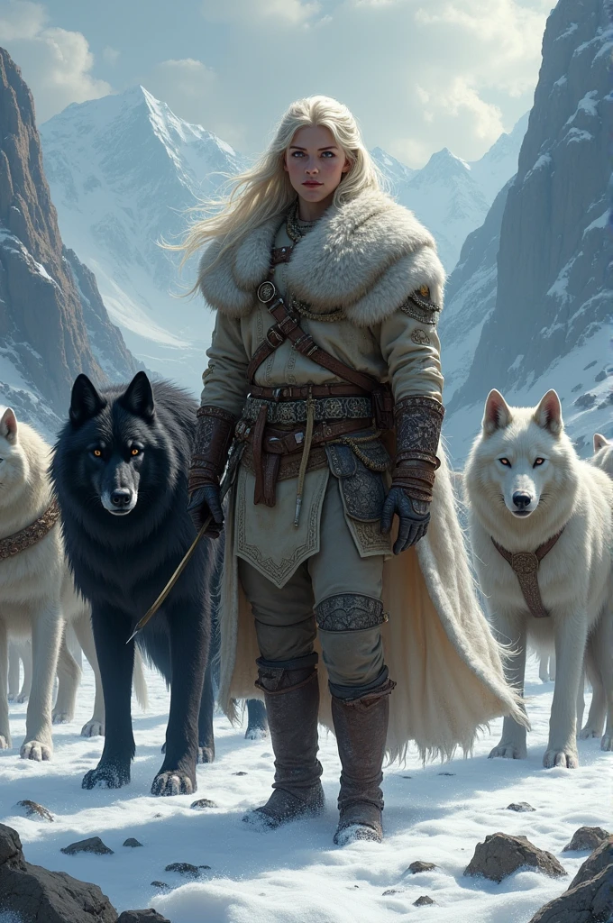 Army of big wolves and male soldiers the northerners ancient soldiers. thousands of big wolves.
In front of them a white werewolf and next to her a black alpha