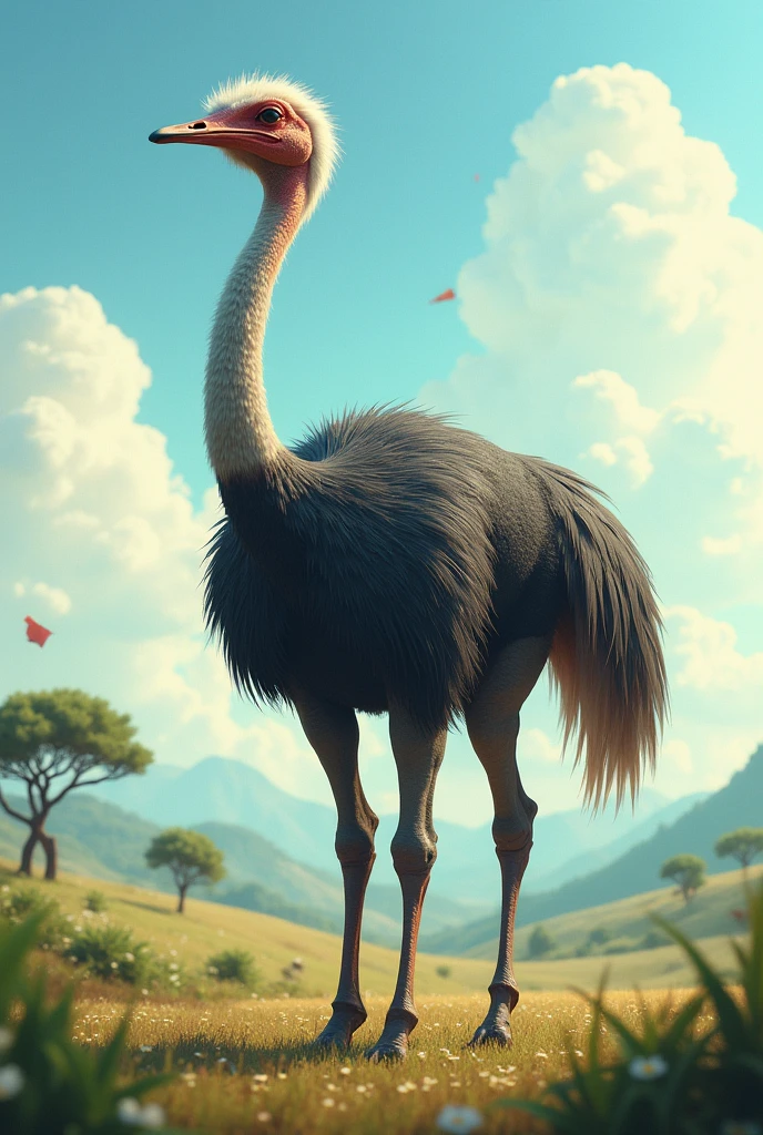 an ostrich with a racehorse