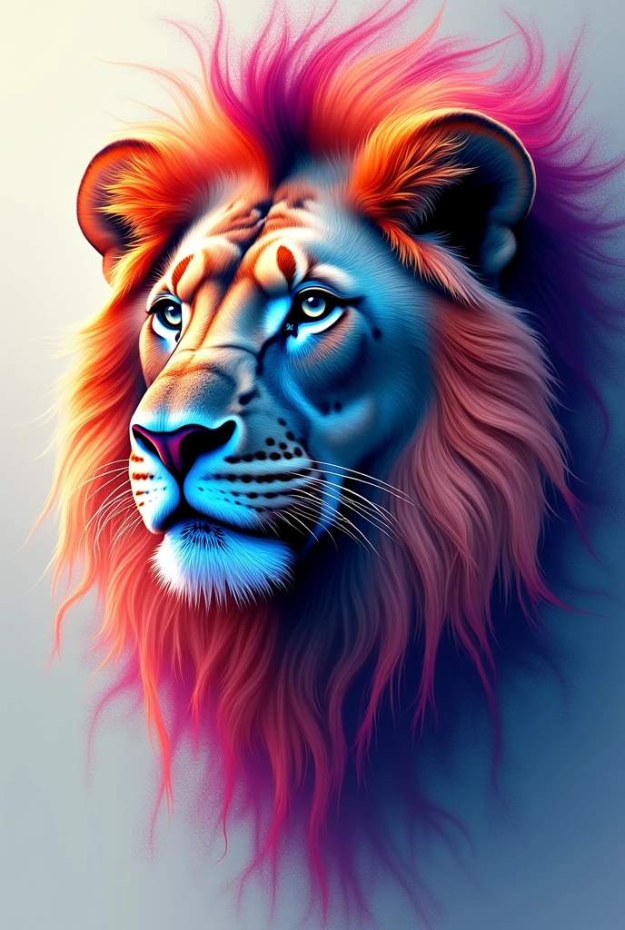 Lion with colorful combination of colors only the head
