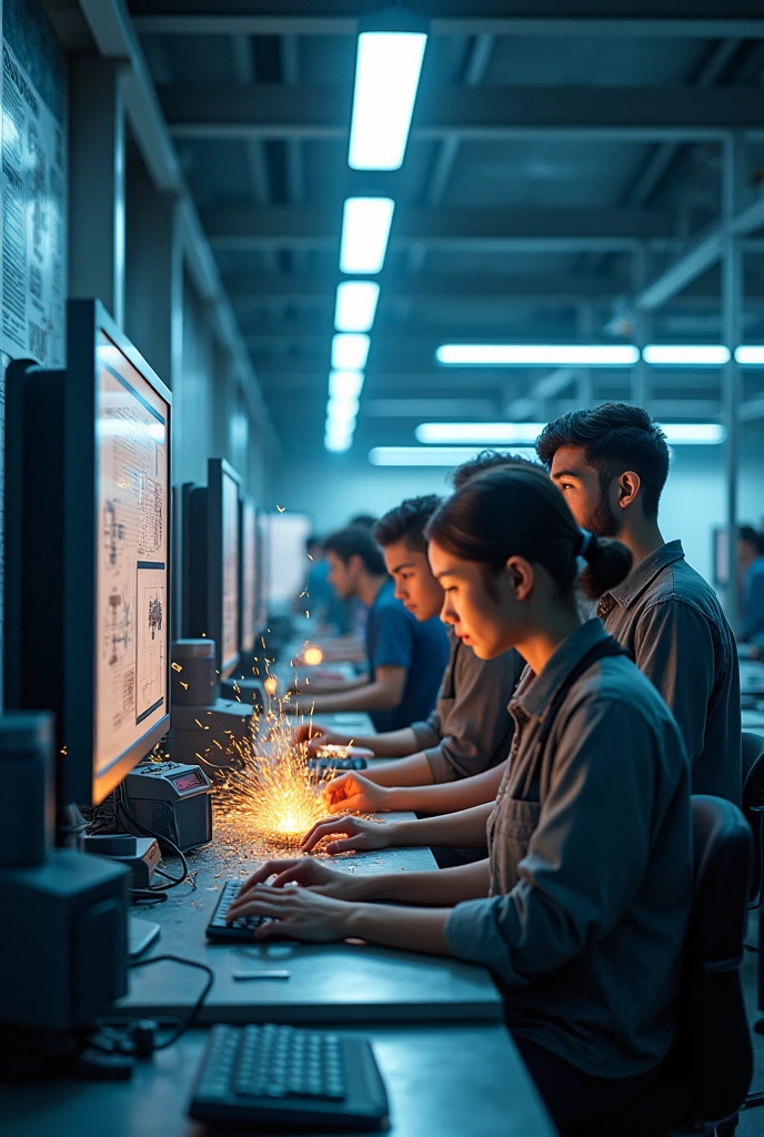 Generate an image to describe a CNC class in industrial engineering to motivate students to learn