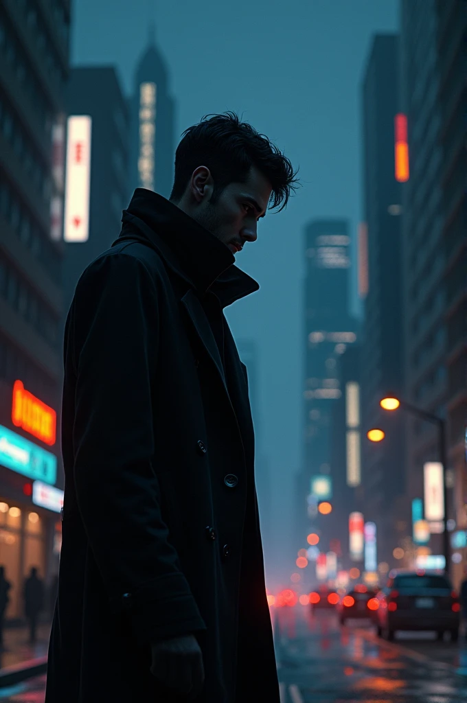 Generate a designer of a city at night, darkly