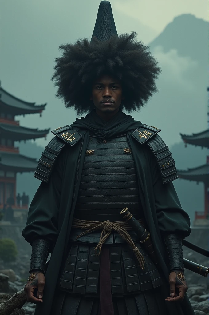 Samouraï afro homme avec chapeau pointu 