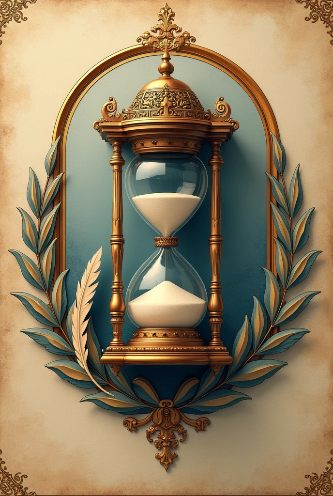 should blend historical elements with a modern, minimalist design. Use an antique clock or hourglass as the central motif to symbolize the passage of time. Surround this with subtle symbols of history, such as a quill, ancient scrolls, or laurel wreaths. The color scheme should include rich, earthy tones like deep browns, golds, and muted blues to evoke a sense of knowledge and tradition. The typography should be clean and modern, yet with a touch of classic elegance, possibly using serif or a vintage-inspired font. The overall design should be clear, timeless, and versatile for various digital formats