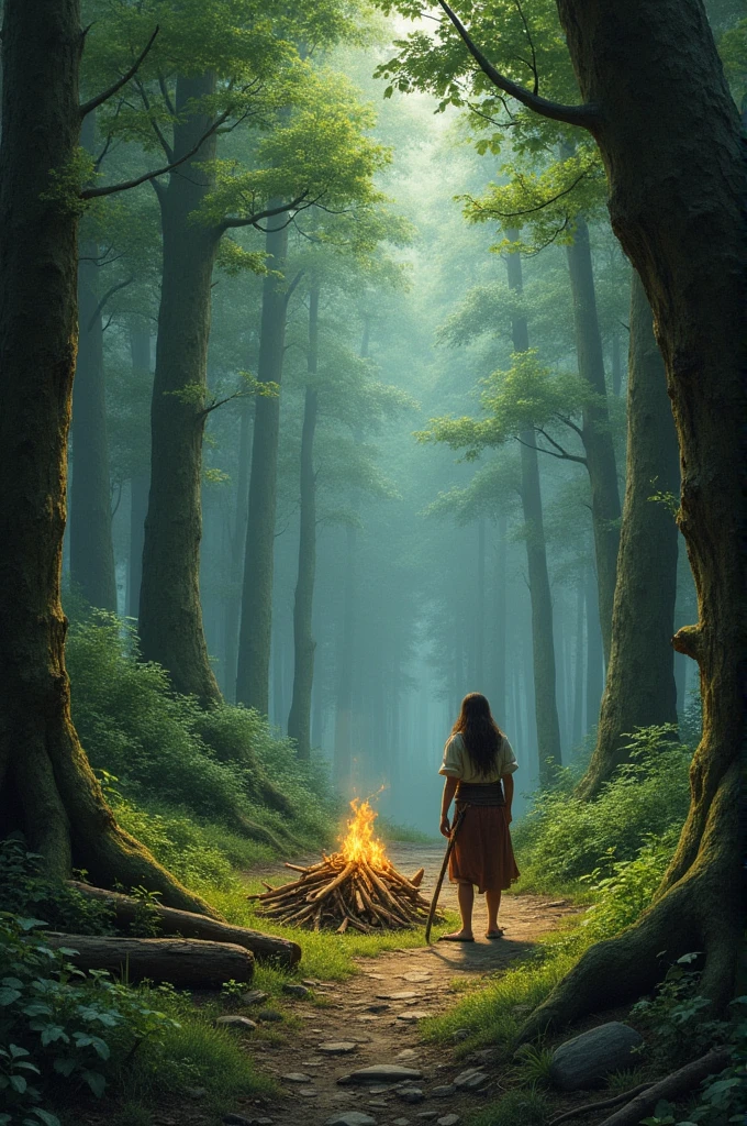 ((best quality)), ((masterpiece)), (detailed), Rian, a newcomer to the village, decided to enter the forest to gather firewood, ignoring the warnings.