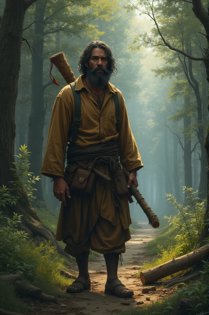 ((best quality)), ((masterpiece)), (detailed),  Rian(male), a newcomer to the village, decided to enter the forest to gather firewood, ignoring the warnings.