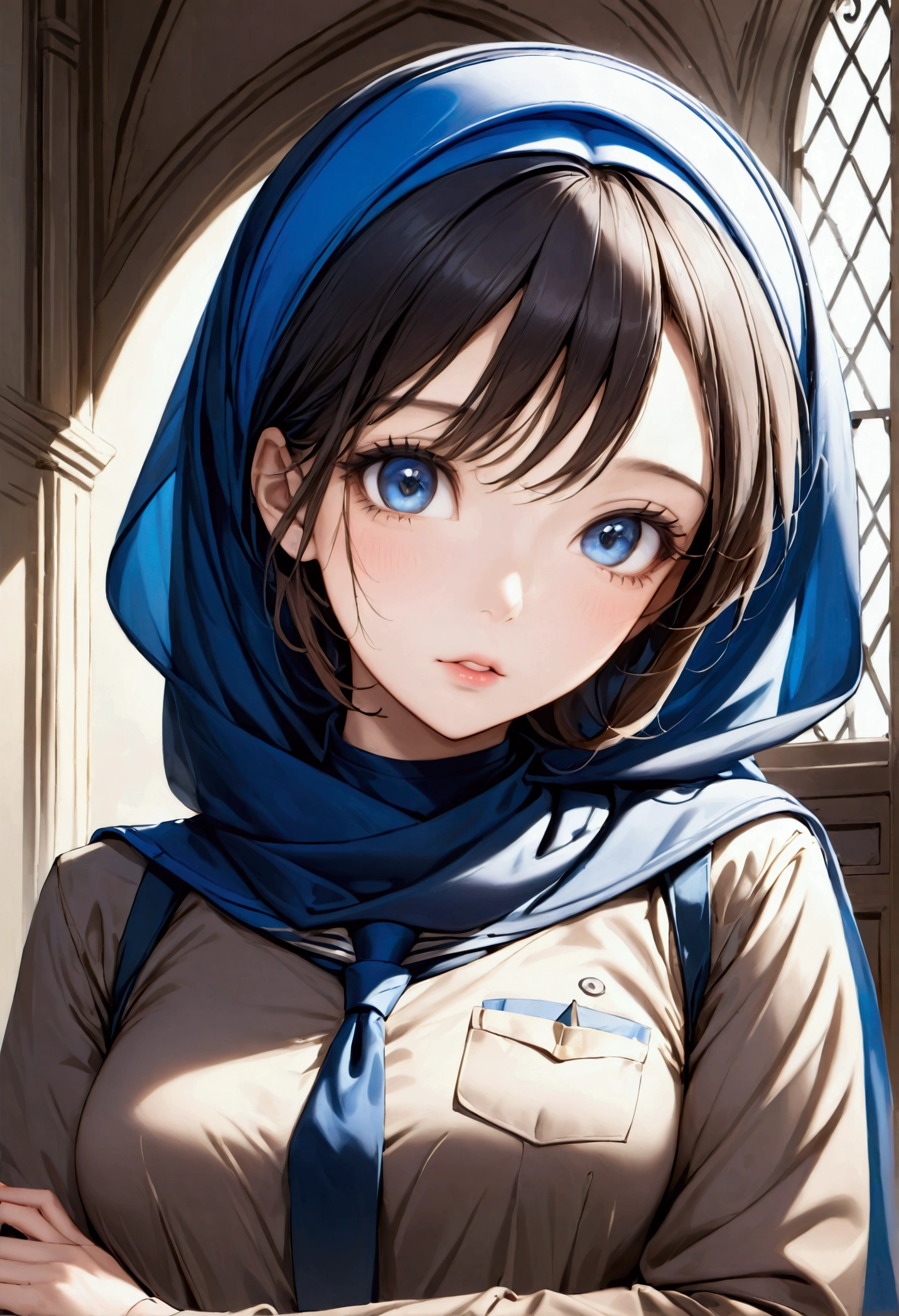 (((Blue hijab))), full hijab, long hijab, close hijab,
BREAK,
(((bank CS officer in Hijab bank CS uniform))),
BREAK,
(short skirt, stand up),
(masterpiece), (highly quality, expressive eyes, perfect face and skin, detalied face, detalied eyes, detalied lips, detalied body, realistic photo),( inside the bank),