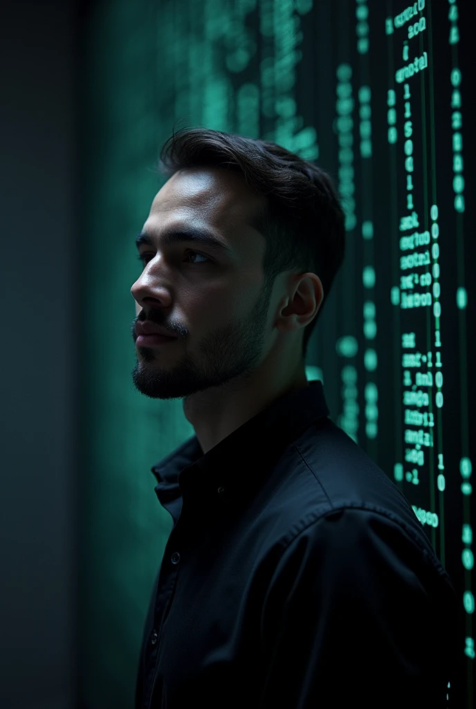 a cover for my LinkedIn in the ideal dimensions and with the programming theme, a color palette more focused on black, and codes descending on the screen like a matrix
