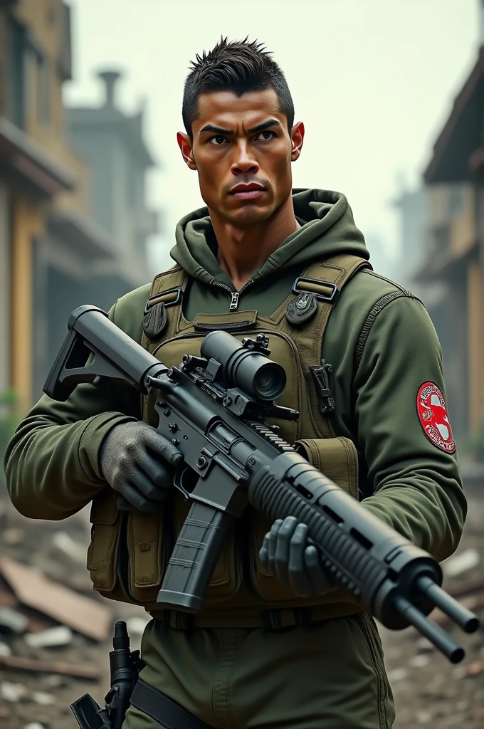Cristiano Ronaldo with a machine gun
