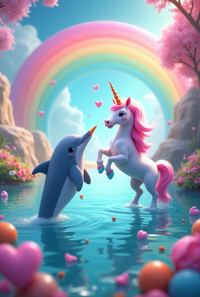 CREATE A DOLPHIN WITH A RAINBOW, A UNICORN AND CANDIES