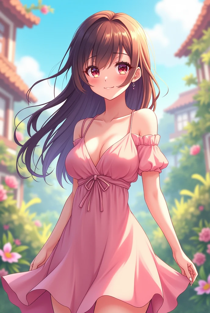 Create an anime girl with medium tits