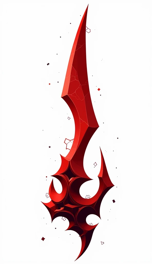 a crystal sword with sharp angular edges, made of solid crystal in the color of blood with   cracks of black void running along it from the bottom, vector art style