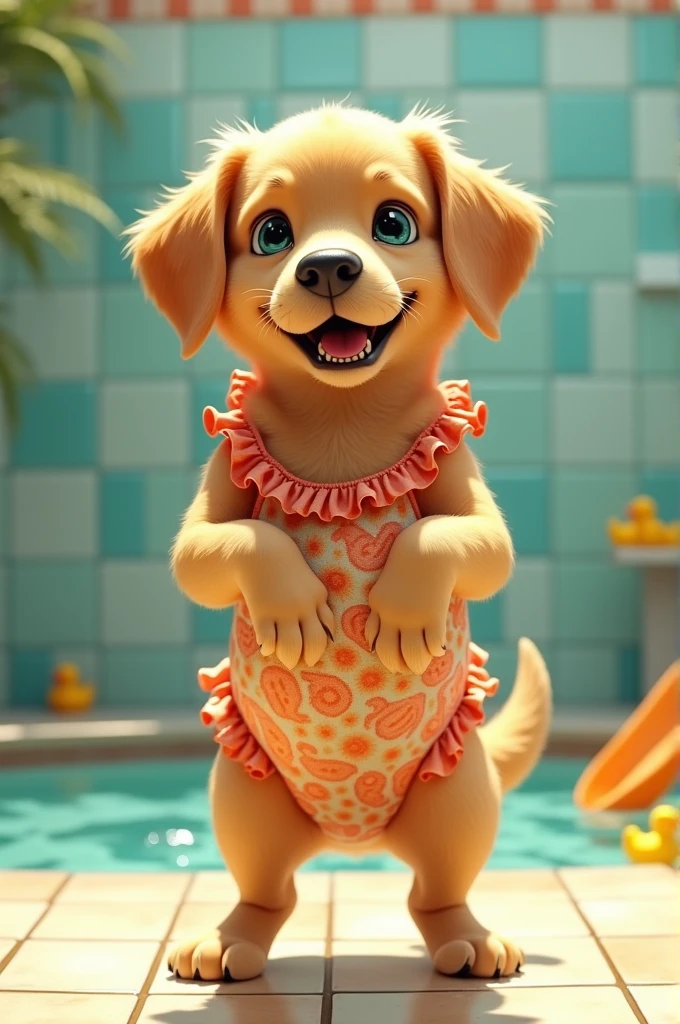A dog in a bathing suit