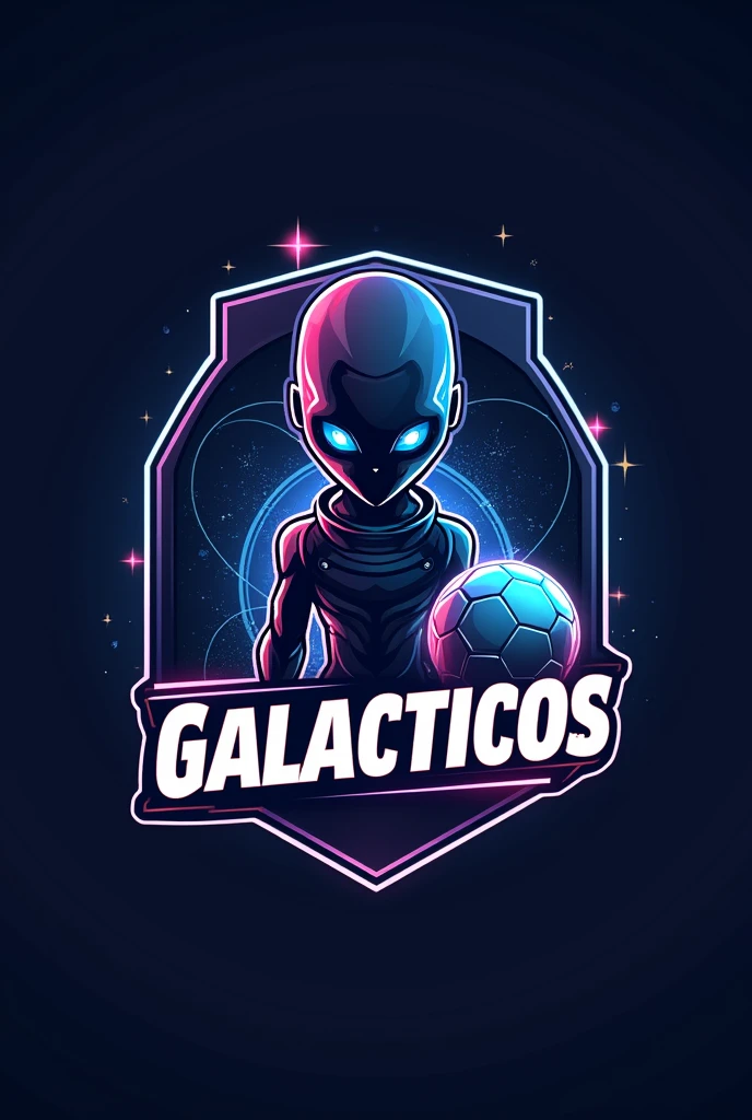 Make a logo for a soccer team that has an alien and a soccer ball and says Galacticos
