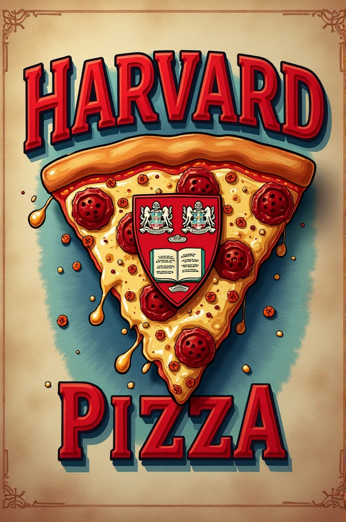 Give me a t-shirt with writing. Harvard pizza. And have a design that stands out. And that the colors are realistic