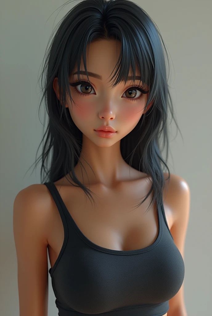 ((Highest quality, 8k, masterpiece :1.3)), One girl, Beautiful woman with slim abdominal muscles :1.3, (Random Hairstyles :1.2), Oversized tank top :1.2, Highly detailed face, Detailed eyes, double eyelid, Underarm