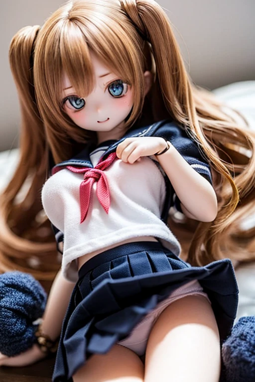 Doll、Doll、delicate、detailed、high quality、High resolution、4K、high quality、Long Hair、long hair、Brown hair color、Turquoise Eyes、uniform、high school student、、Sailor suit、Ultra-mini pleated skirt、Navy Blue Skirt、loose socks、Pure white panties、((Id up my skirhind me)), 男が後ろから彼女のお尻を触る Doll,show off your clotch
