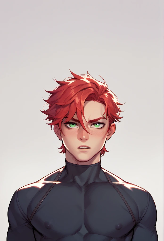 boy, Red-Haired, hairless, bright green eyes