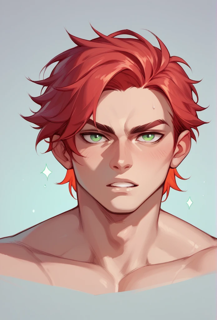 boy, Red-Haired, hairless, bright green eyes
