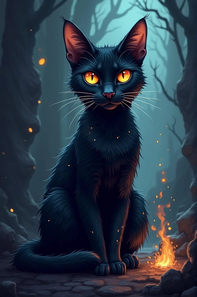 Black witch cat, pixel art style