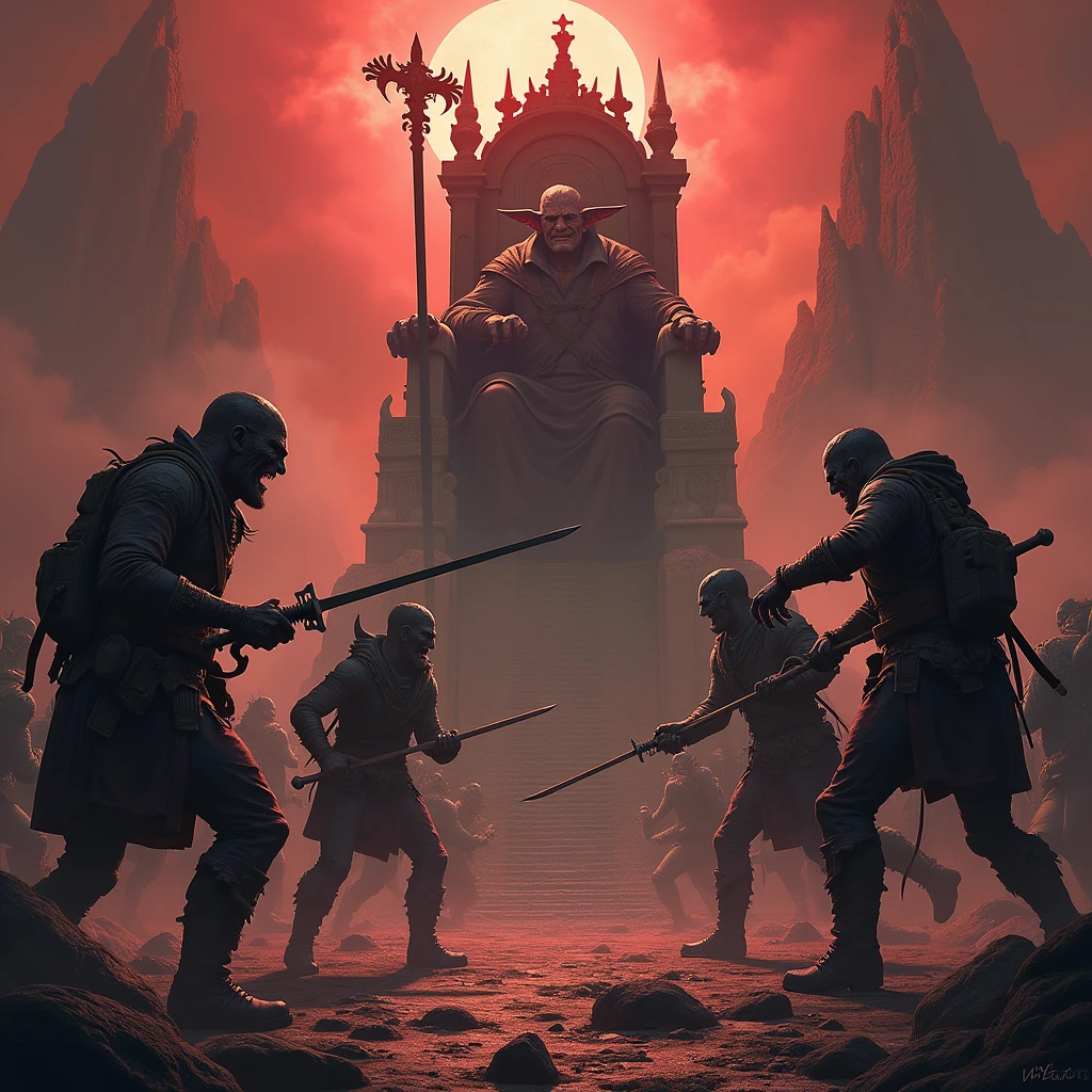 The explorers continue to fight for survival, but are helpless against the power of the monsters. The demons rushed towards them, and the king enjoyed the sight."