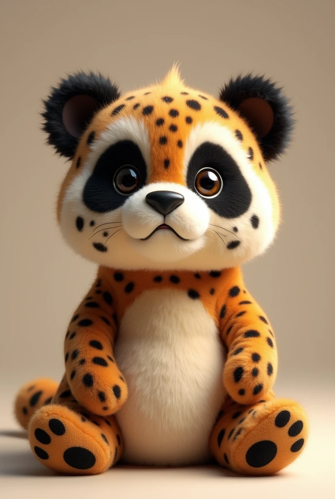 Create an image of a brown panda stuffed animal, that is, a combination between a leopard and a panda.