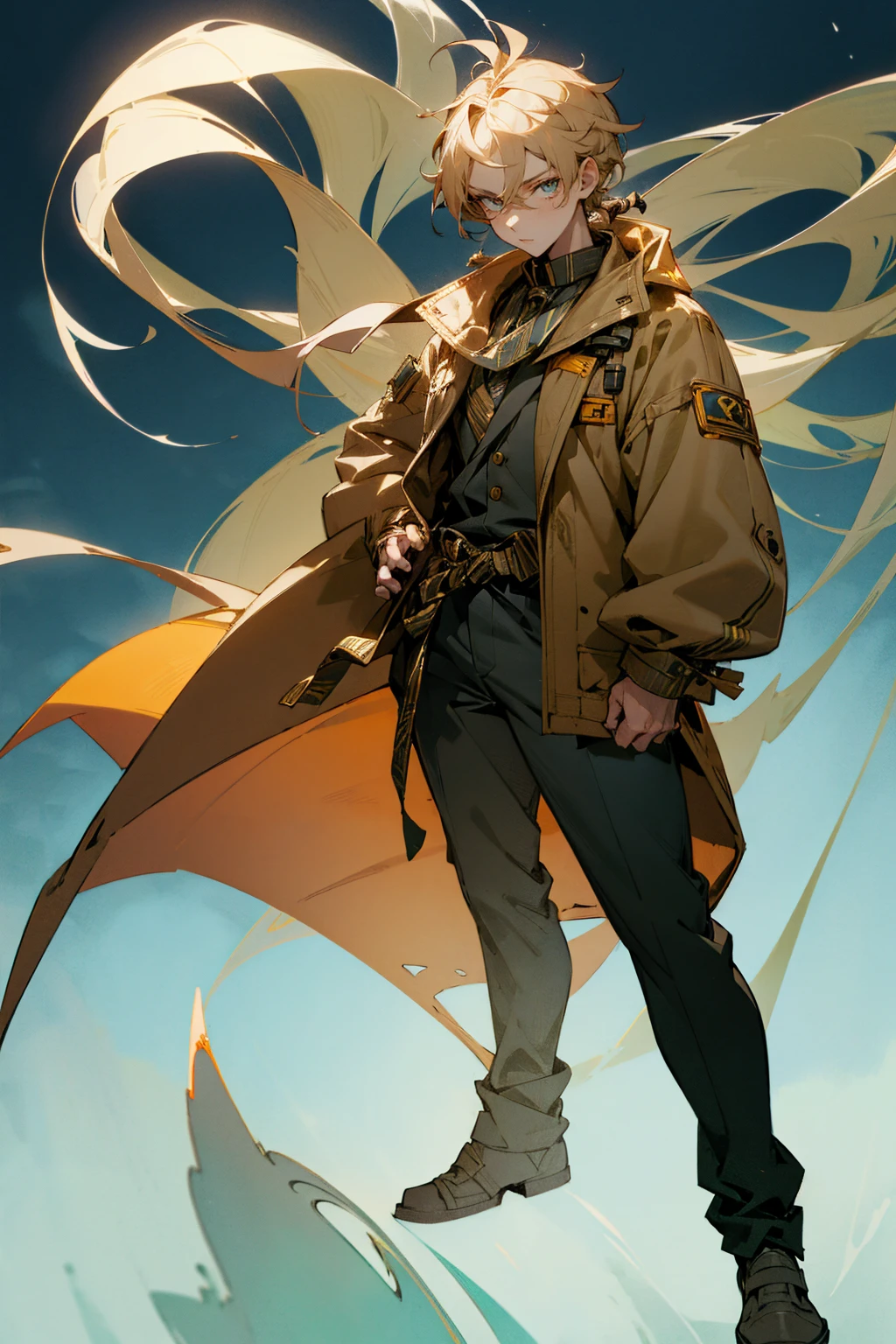 Masterpiece Quality, Perfect Generation, Sclera, Detailed Eyes, Skin, t Hair Tied Back Highlights Hair, , School Clothing, Random Expression, , Bright Lake Background, Full Body, Clothed, Hair Tie, Mad, Standing, strong, , eyes, , masculine, Hand On Waist, , goggles, male, goggles on face