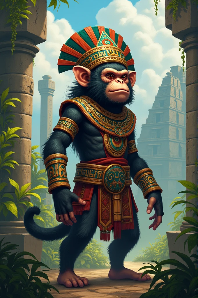 Make a monkey dressed as an Aztec 