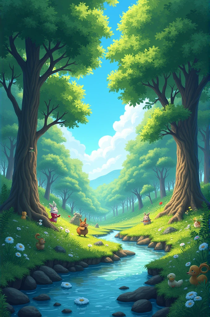 A beautiful forest with beautiful trees, anime style
