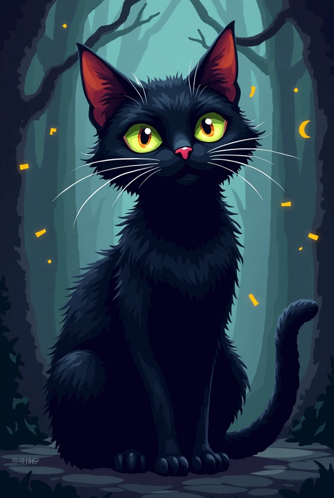 Black witch cat pixel art style