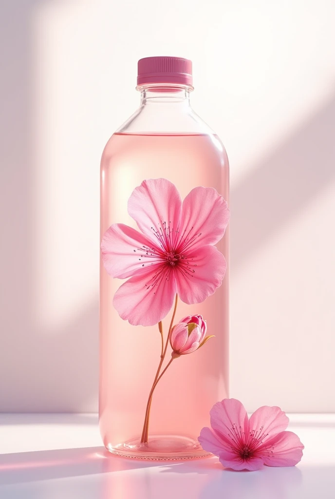 label for a drink, that has a pink flower
