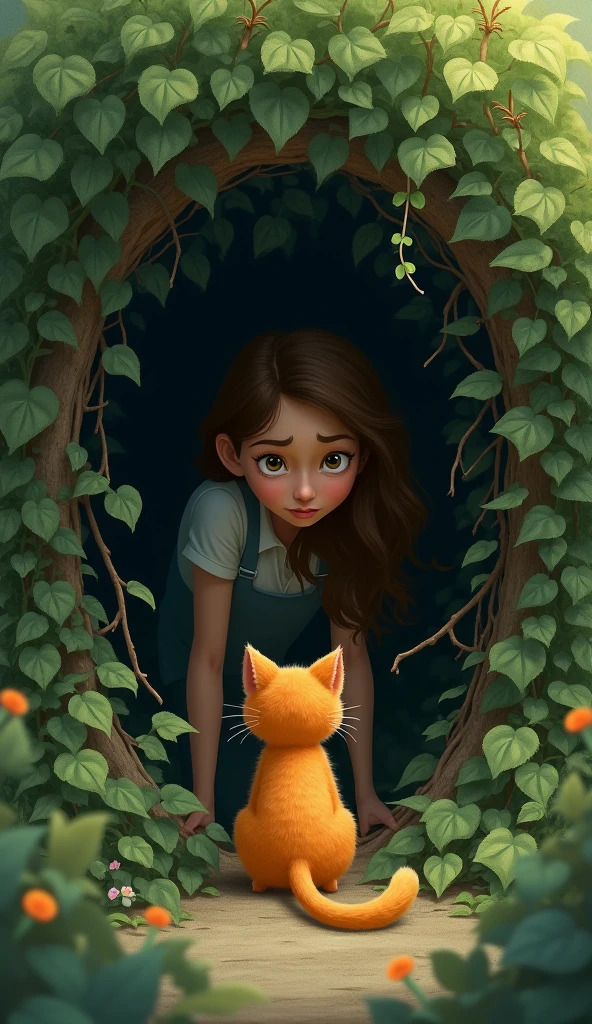 She followed the sound and found a little orange cat stuck in a bush. 