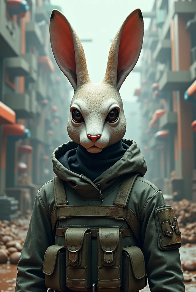 Create a profile picture with a rabbit mask and Roblox call of duty and Minecraft player