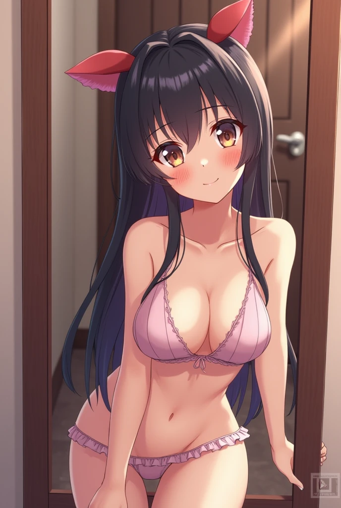 Make an anime girl showing her tits and in the mirror you can see her ass