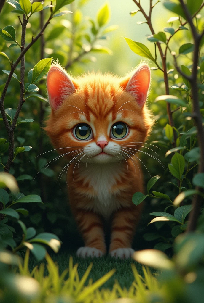 An orangee cat stuck in bush