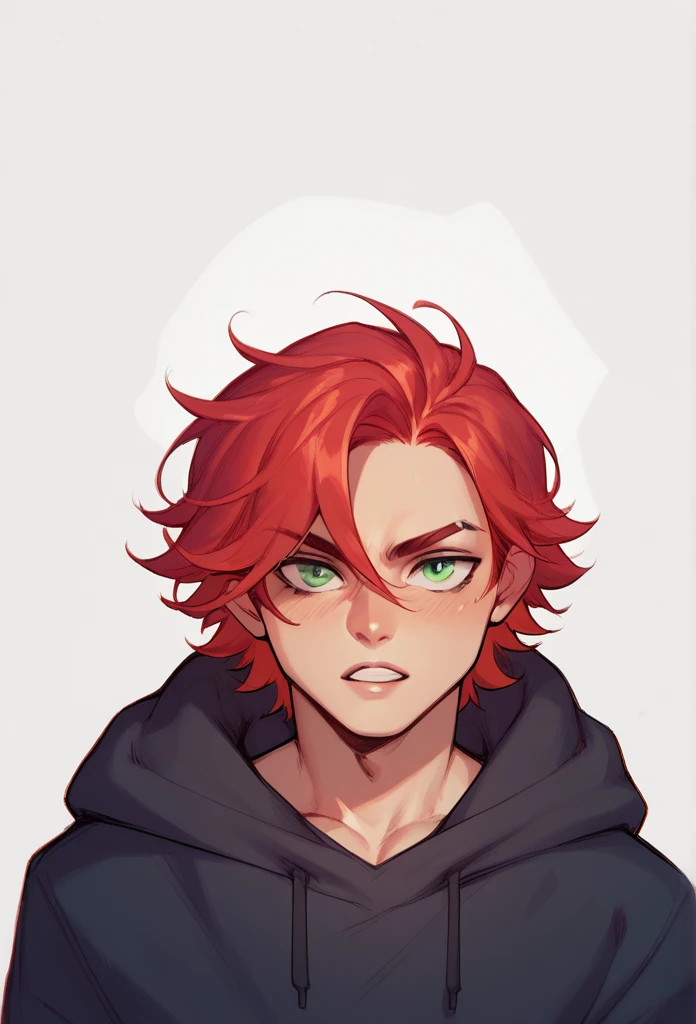 boy, Red-Haired, hairless, bright green eyes