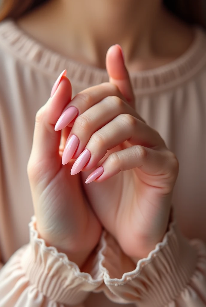 uniquement des mains avec les ongles vernis couleur rose pâle 