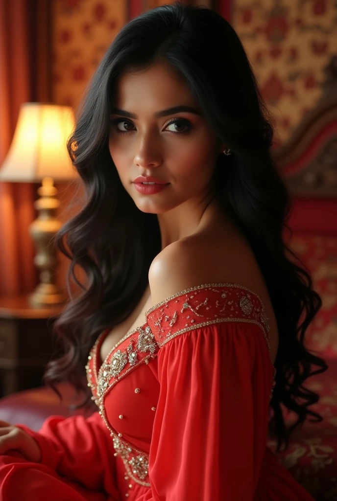 A beautiful Pakistani girl in a room with hot dress