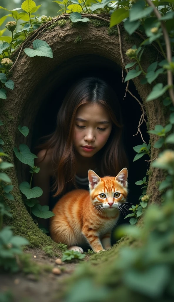 She followed the sound and found a little orange cat stuck in a bush.