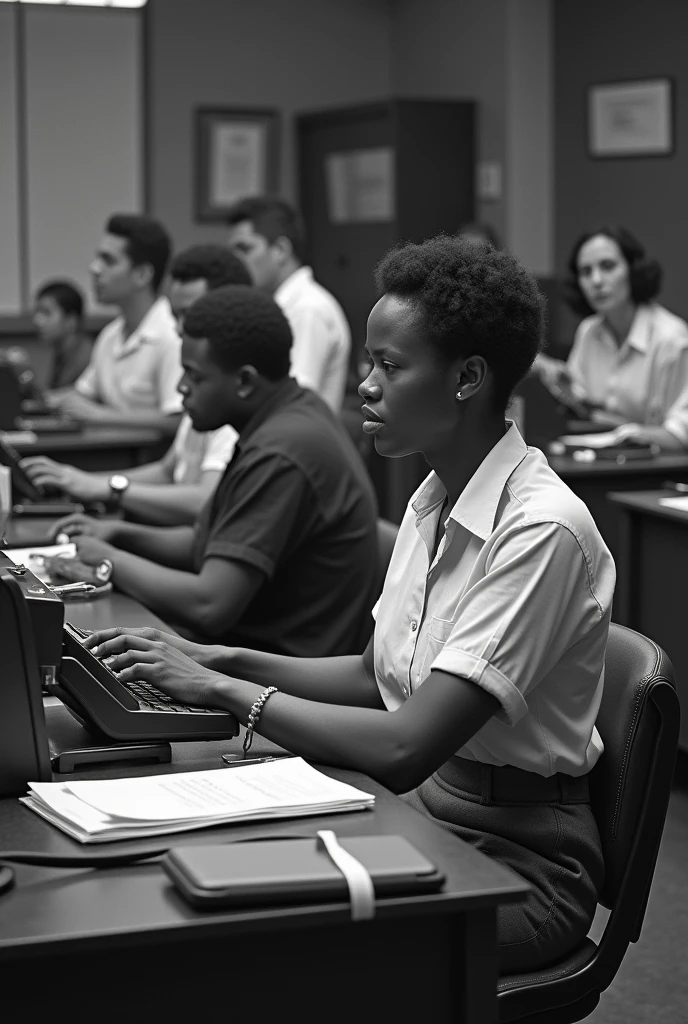 colored people at work discrimination in the 60s (realistic black and white photo)