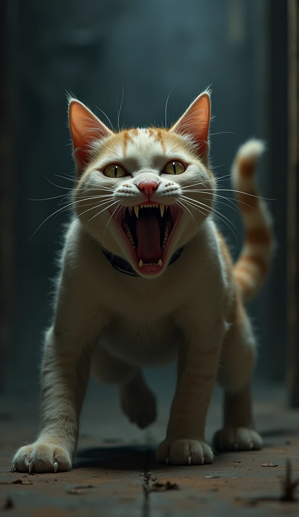 The cat looked scared and was trying to wiggle free.
