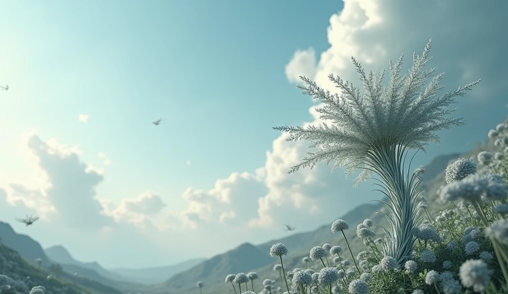 Create a 3d image of the wormwood plant with an extraordinary background In horizontal size, as for a wallpaper, that you can see it coming from the right side of the image