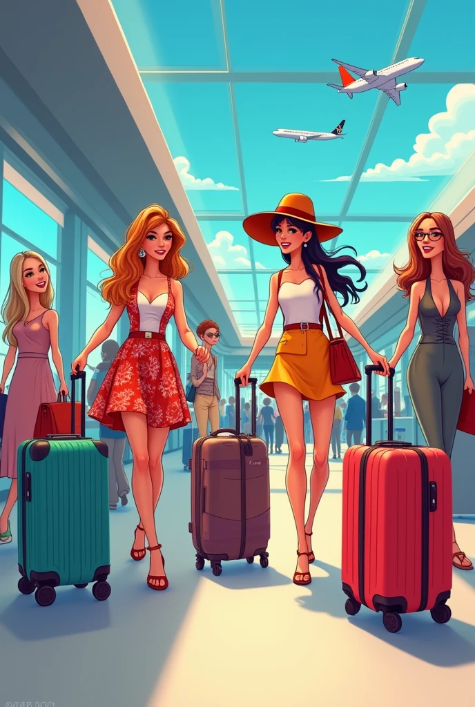 cartoon six suitcase catching flights not feelings girls trip 2024 Marmaris