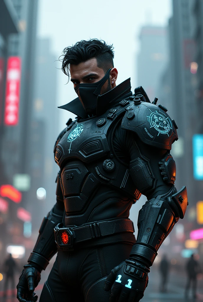 Cyberpunk character Ethan from BloodSky a shooting game